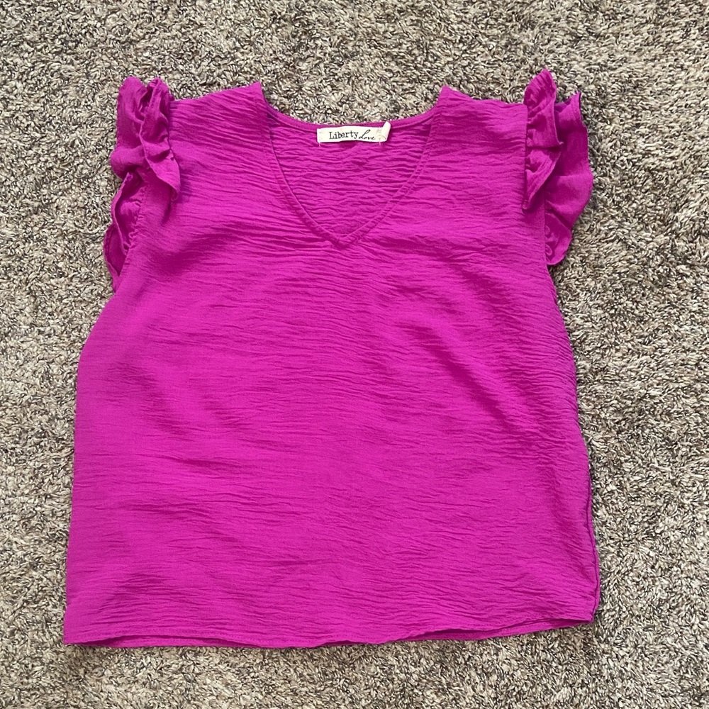 ☀️ 🐇 💗 Liberty Love Bright Magenta Flutter Sleeve V-Neck Top